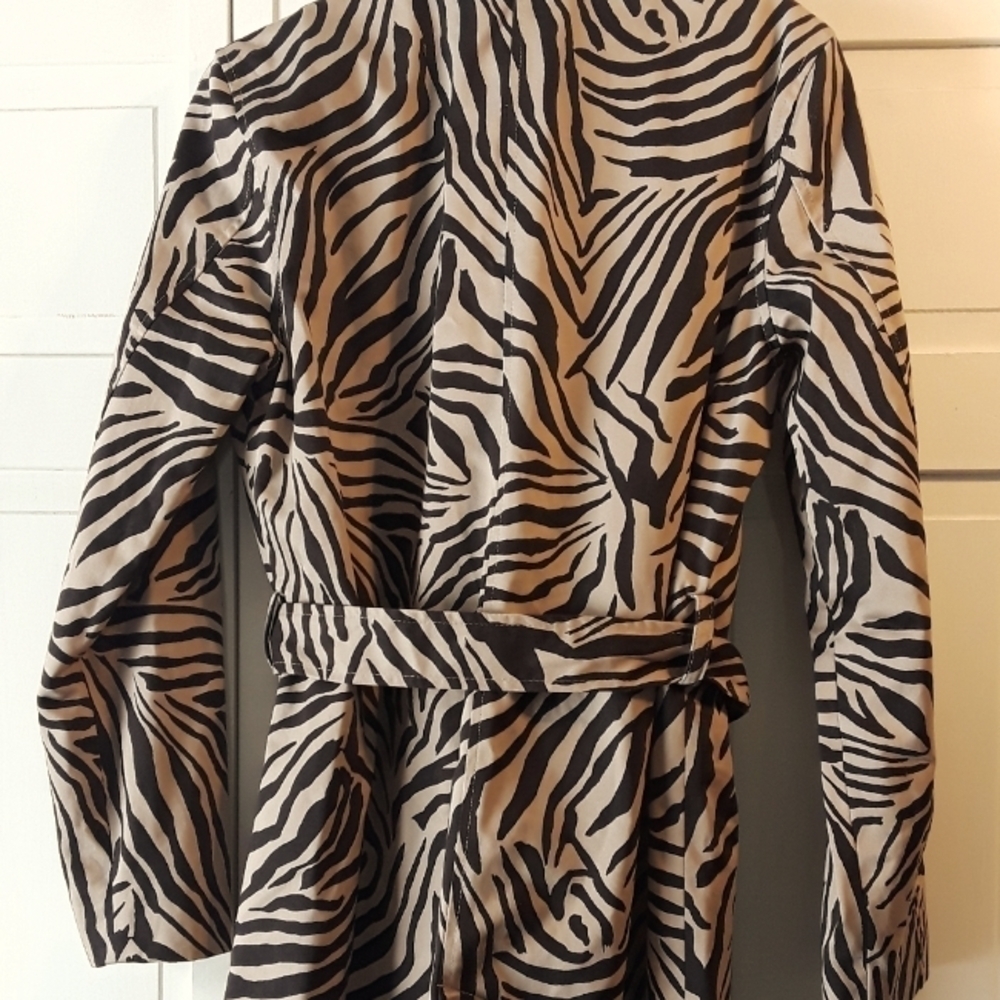 Chaps Zebra Print Trench Coat - Black and Tan - Picture 5 of 13